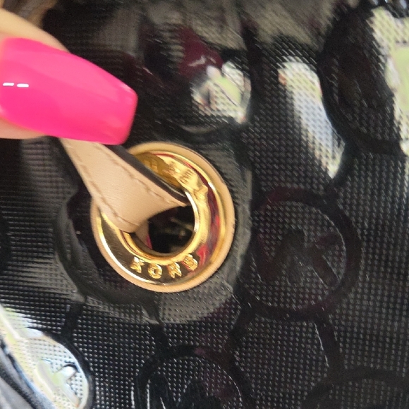 Michael Kors Black Patent Leather Tote with Gold Accents - Picture 5 of 16